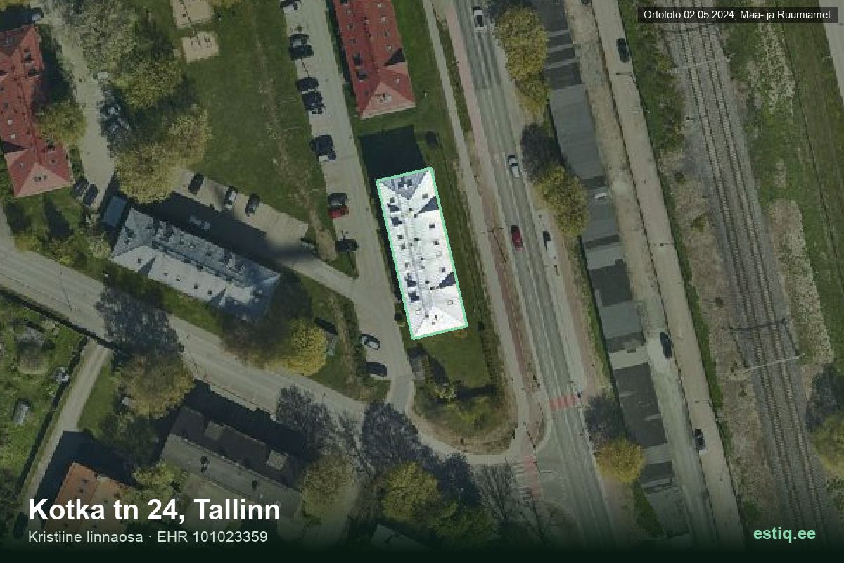 Kotka tänav 24, Tallinn – hoone aerofoto, kontuur ehitisregistri (EHR) andmetest