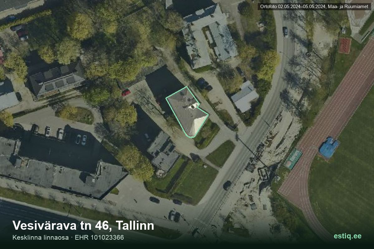 Vesivärava tänav 46, Tallinn – hoone aerofoto, kontuur ehitisregistri (EHR) andmetest