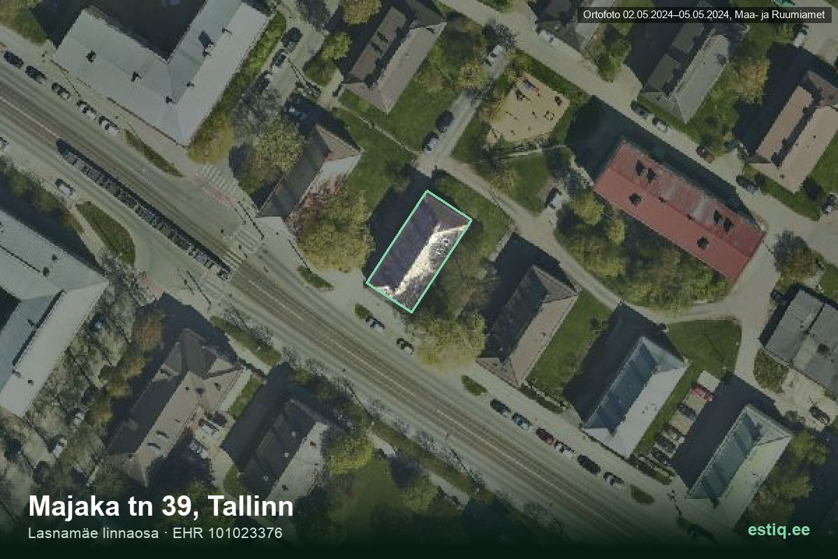 Majaka tänav 39, Tallinn – hoone aerofoto, kontuur ehitisregistri (EHR) andmetest