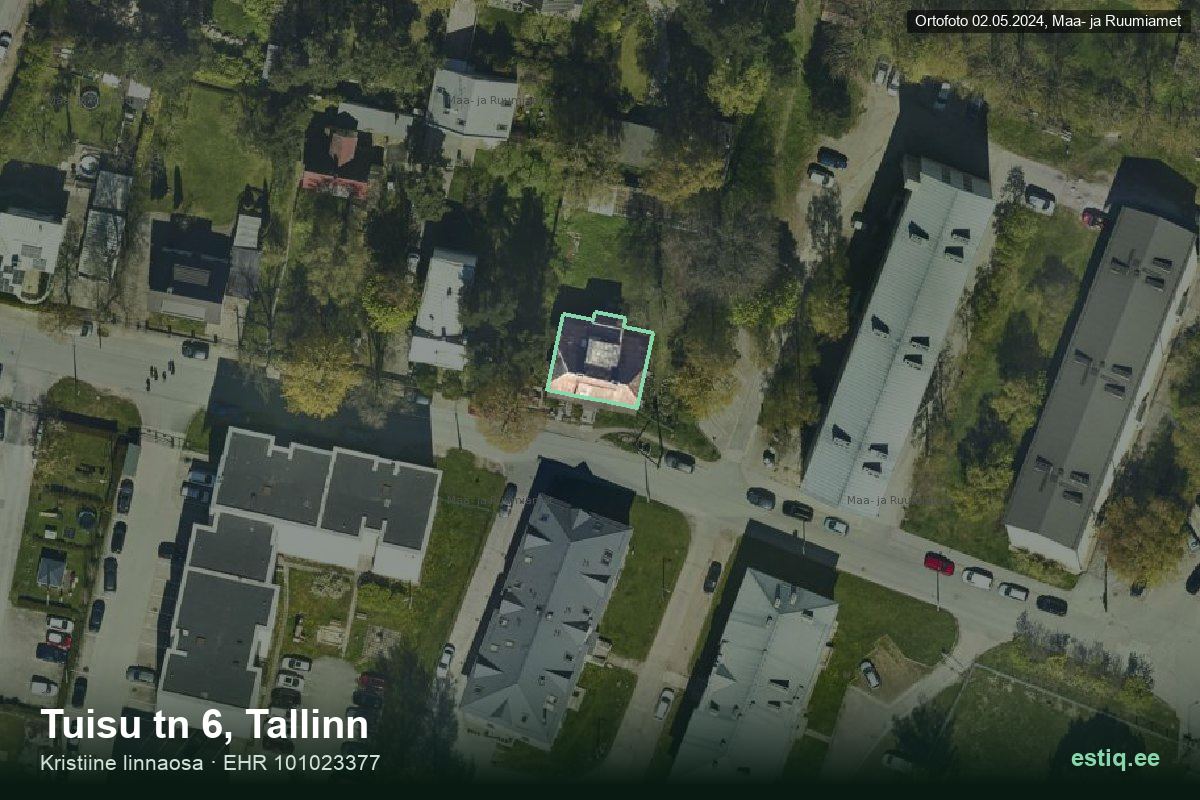 Tuisu tänav 6, Tallinn – ilmakuva rakennuksesta, ääriviiva rakennusrekisteristä (EHR)