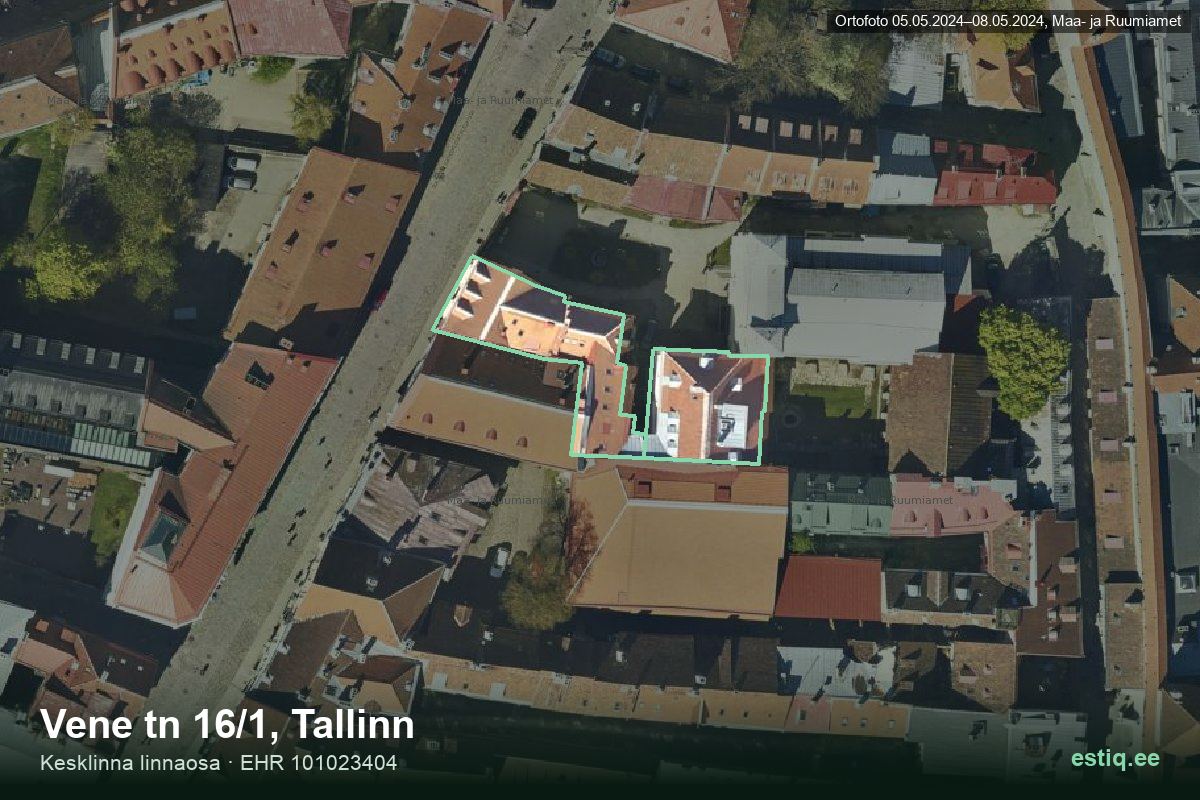 Vene tänav 16, Tallinn – hoone aerofoto, kontuur ehitisregistri (EHR) andmetest