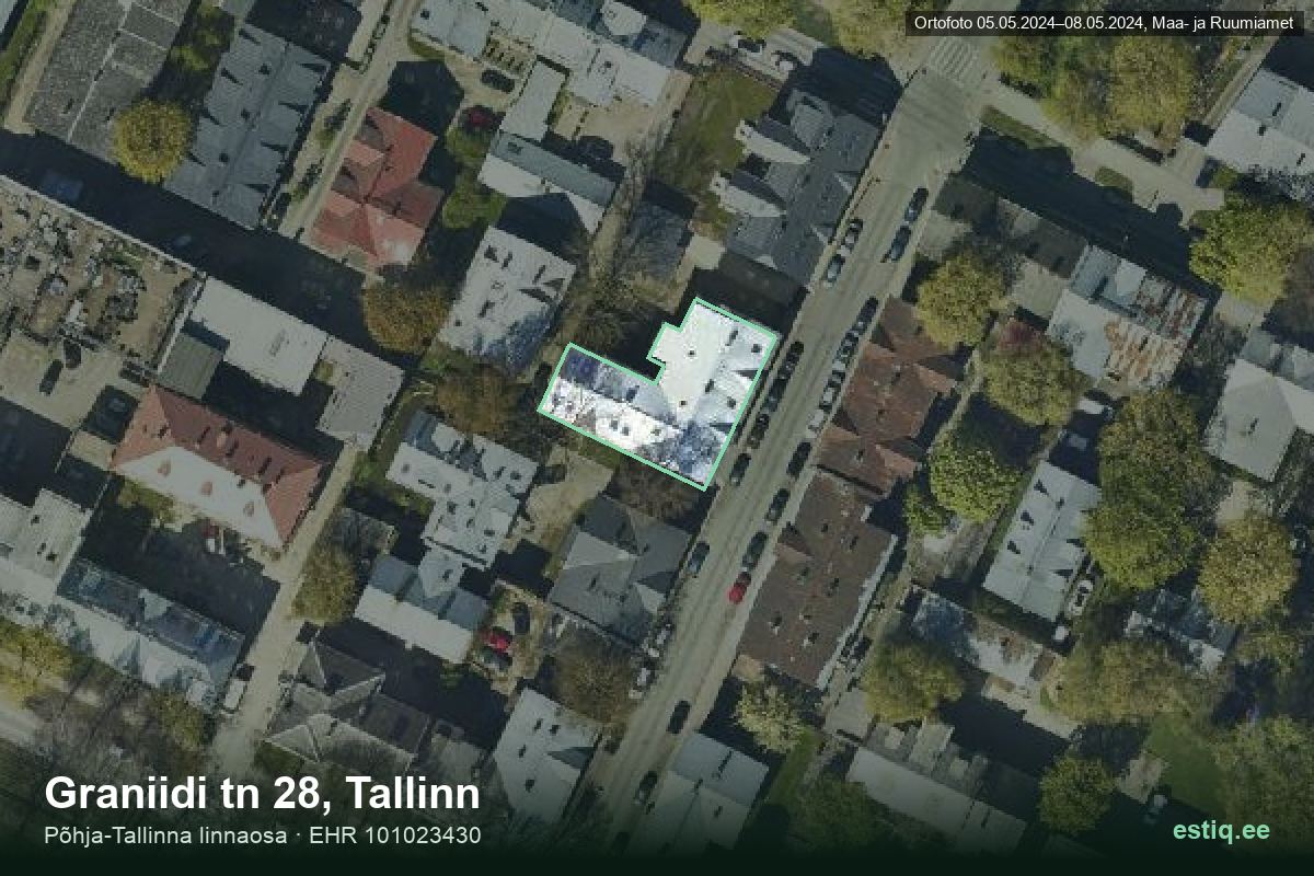 Graniidi tänav 28, Tallinn – аэрофото дома, контур по данным регистра строений (EHR)