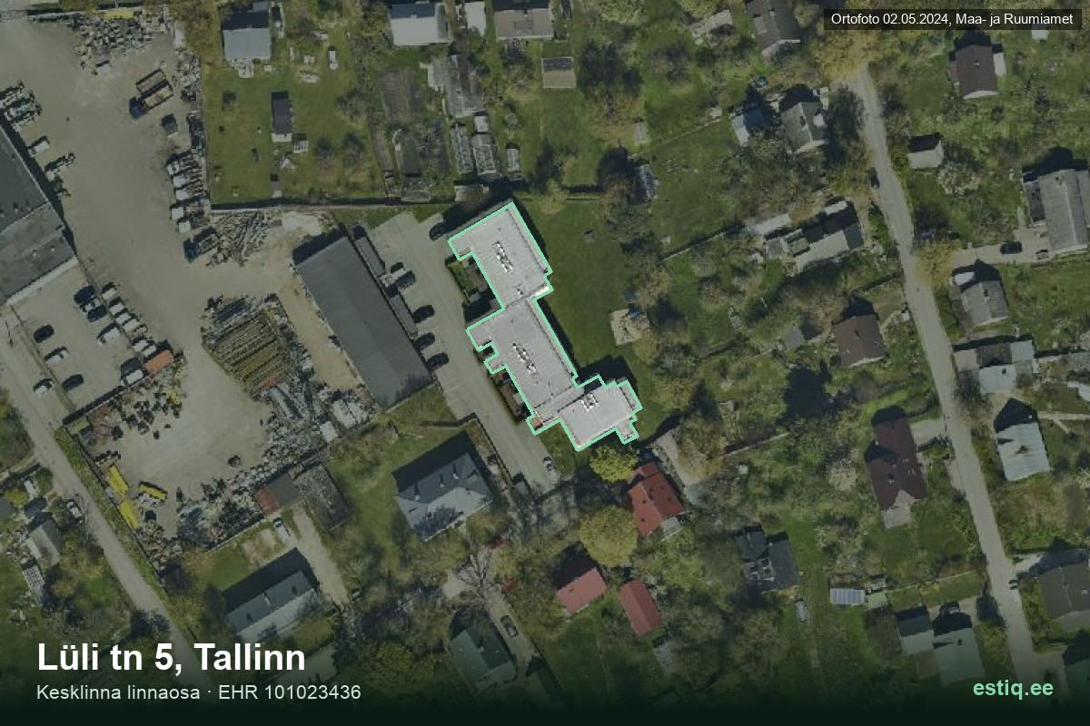Lüli tänav 5, Tallinn – аэрофото дома, контур по данным регистра строений (EHR)