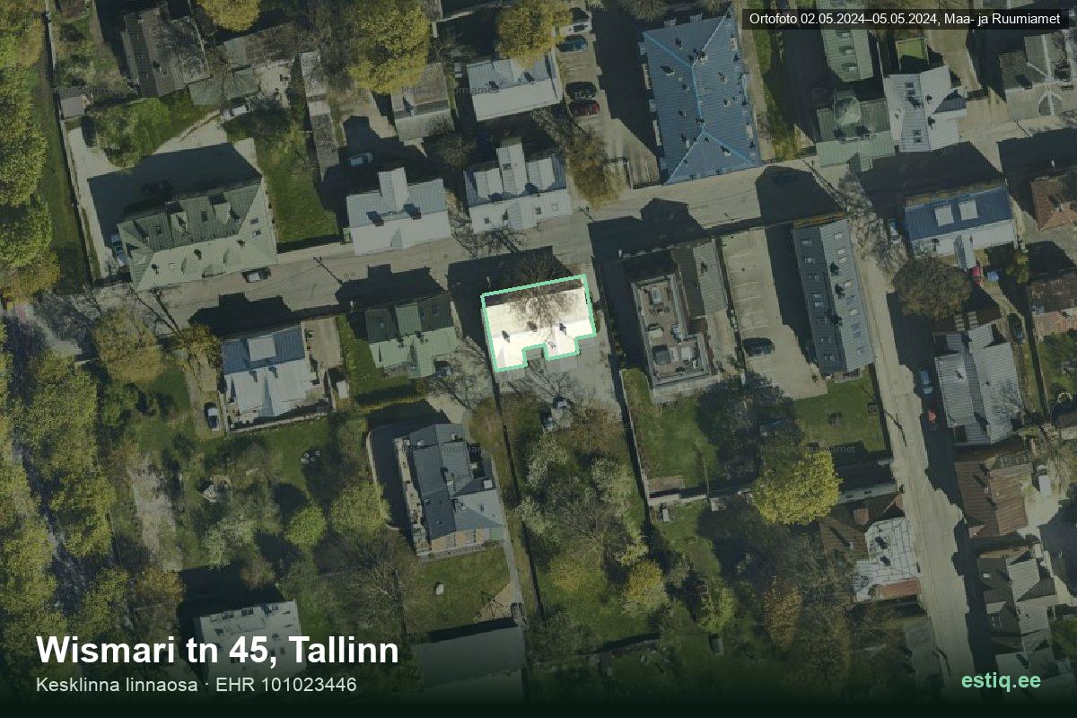 Wismari tänav 45, Tallinn – ilmakuva rakennuksesta, ääriviiva rakennusrekisteristä (EHR)