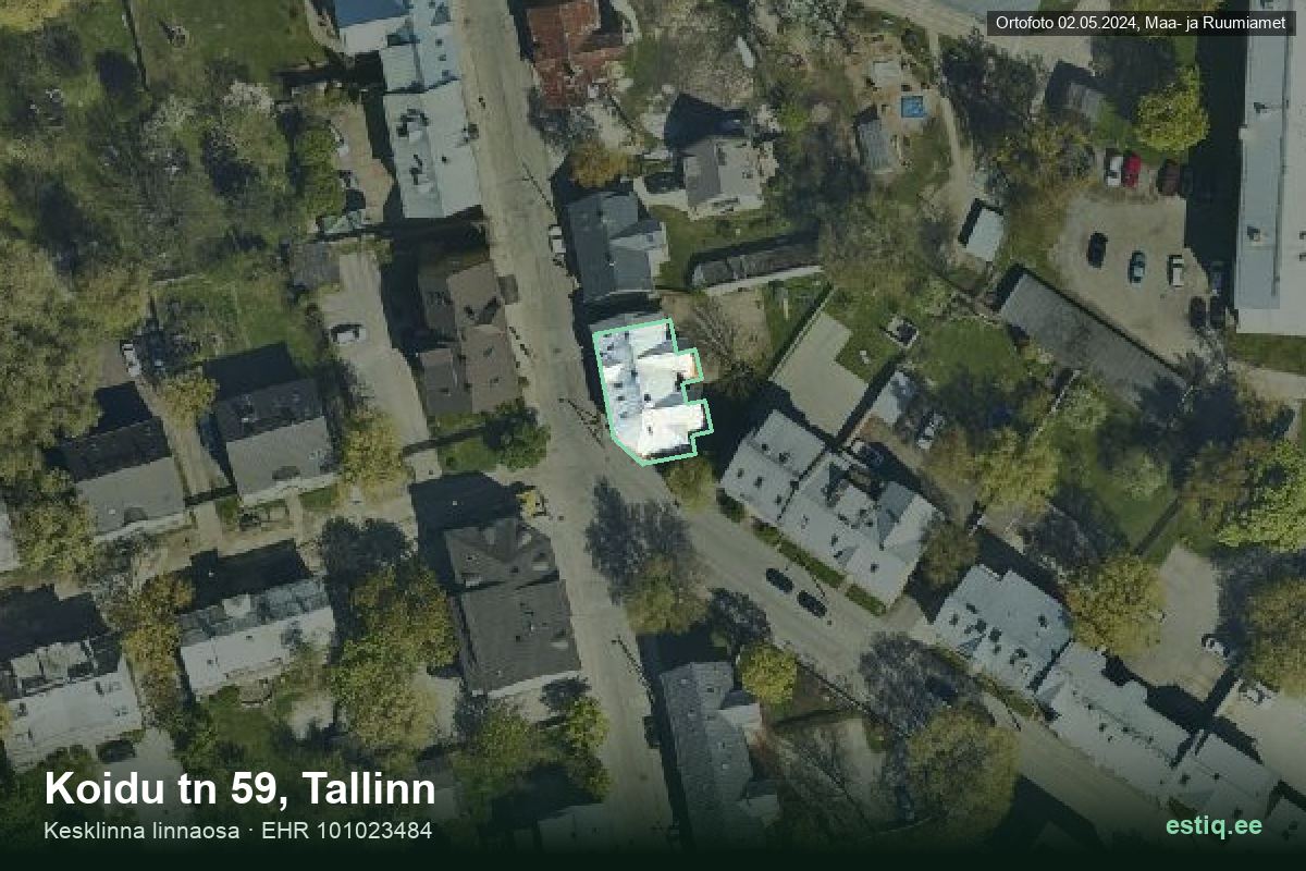 Koidu tänav 59, Tallinn – hoone aerofoto, kontuur ehitisregistri (EHR) andmetest