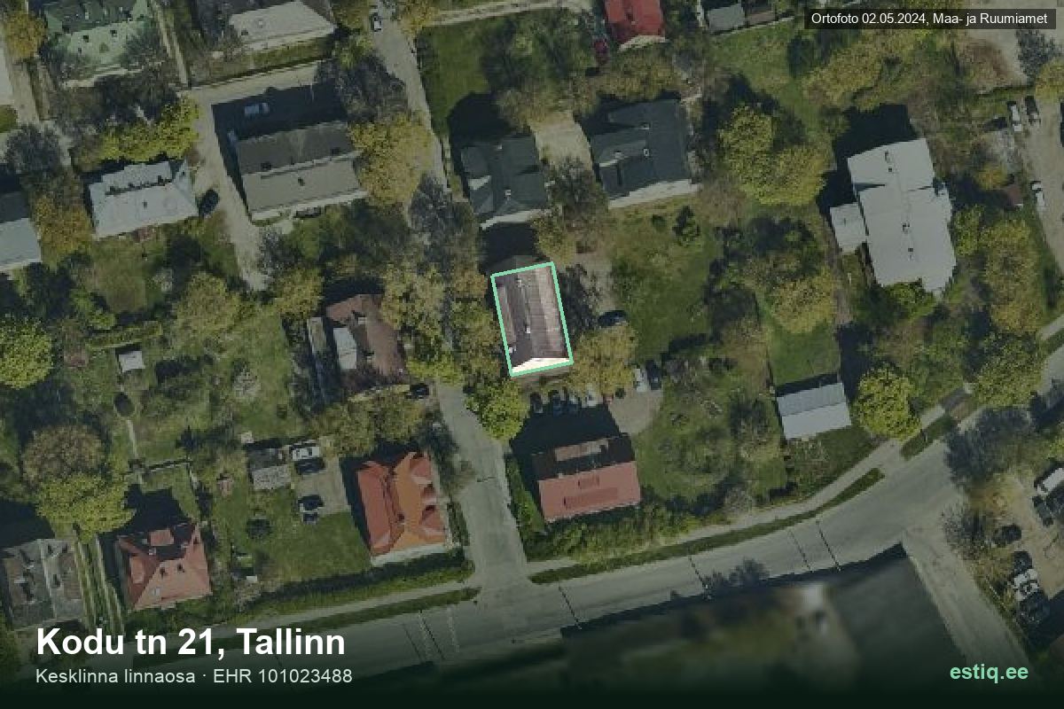 Kodu tänav 21, Tallinn – аэрофото дома, контур по данным регистра строений (EHR)
