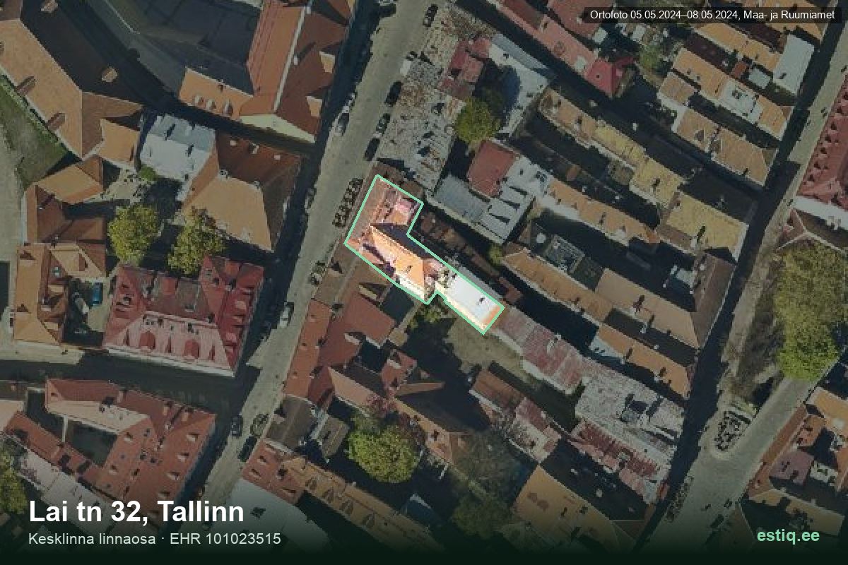 Lai tänav 32, Tallinn – hoone aerofoto, kontuur ehitisregistri (EHR) andmetest