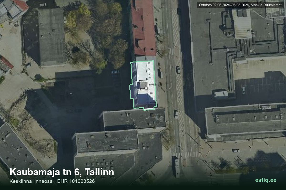 Kaubamaja tänav 6, Tallinn – ilmakuva rakennuksesta, ääriviiva rakennusrekisteristä (EHR)