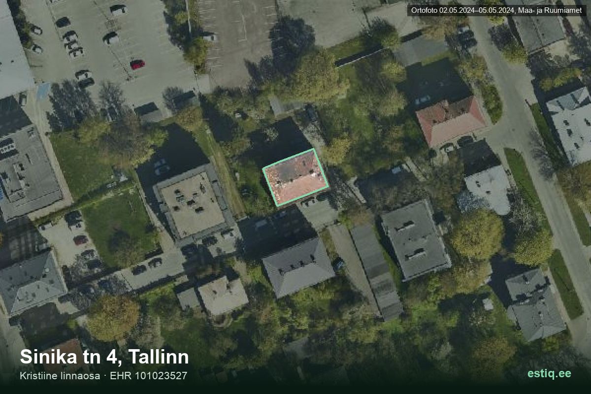 Sinika tänav 4, Tallinn – ilmakuva rakennuksesta, ääriviiva rakennusrekisteristä (EHR)