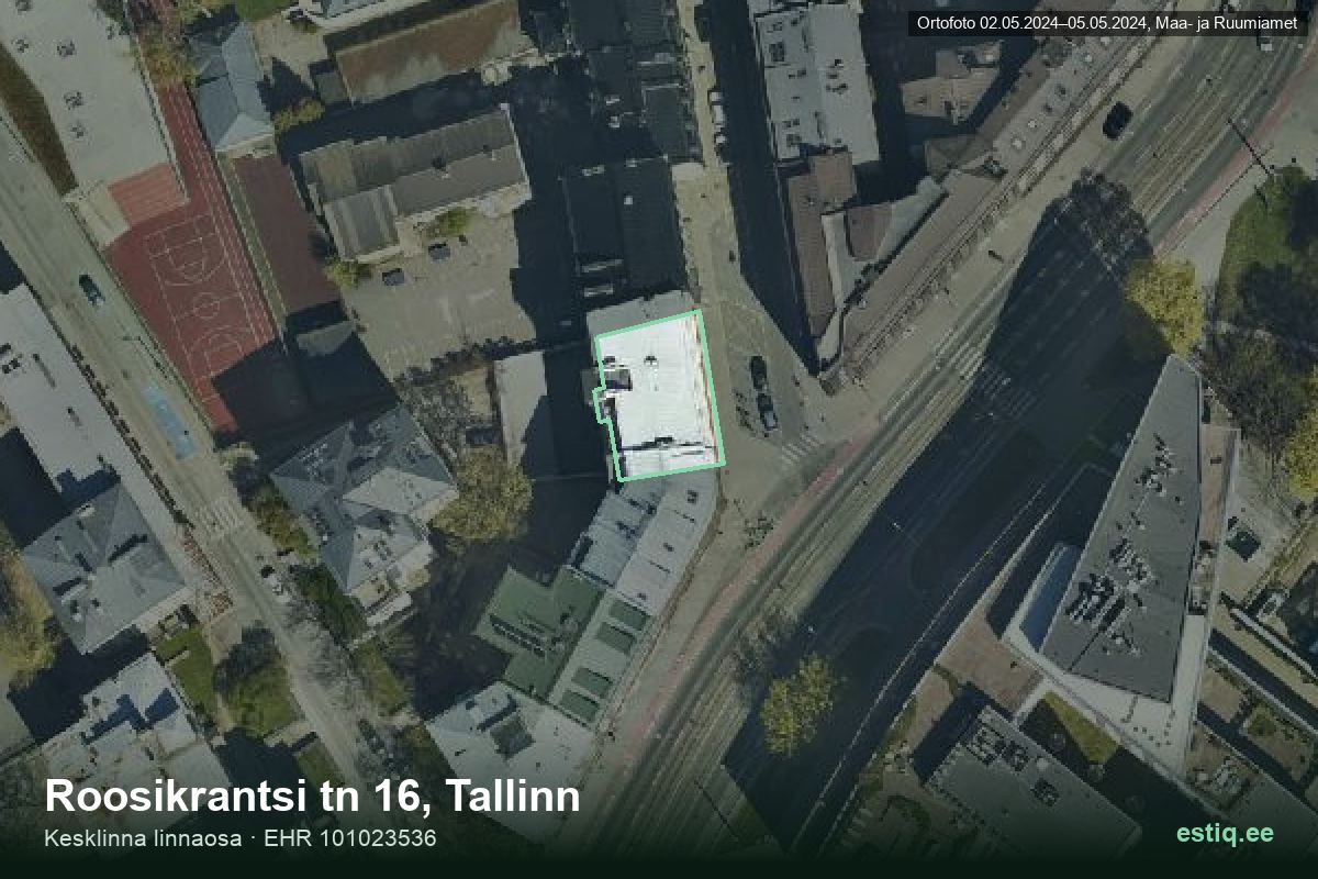 Roosikrantsi tänav 16, Tallinn – аэрофото дома, контур по данным регистра строений (EHR)