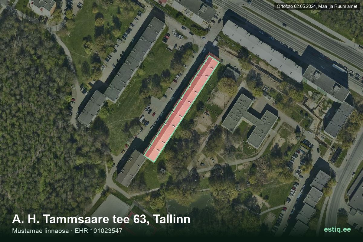 A. H. Tammsaare tee 63, Tallinn – hoone aerofoto, kontuur ehitisregistri (EHR) andmetest
