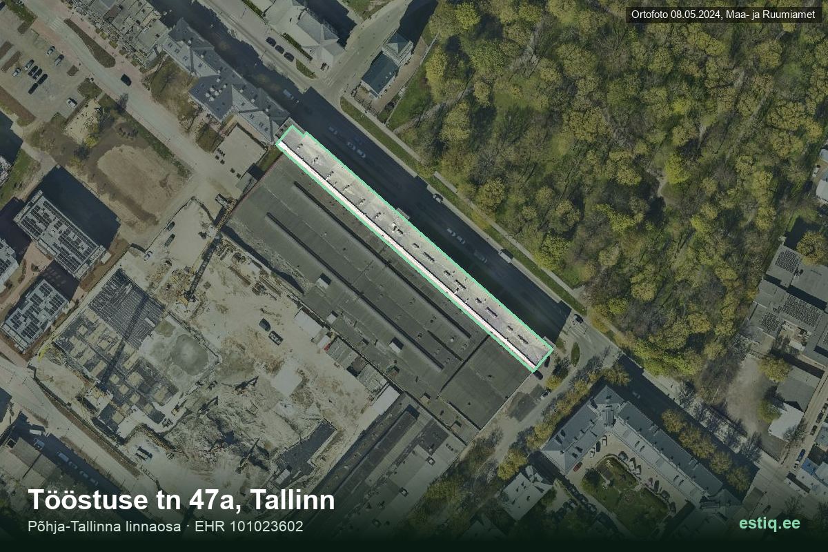Tööstuse tänav 47a, Tallinn – hoone aerofoto, kontuur ehitisregistri (EHR) andmetest
