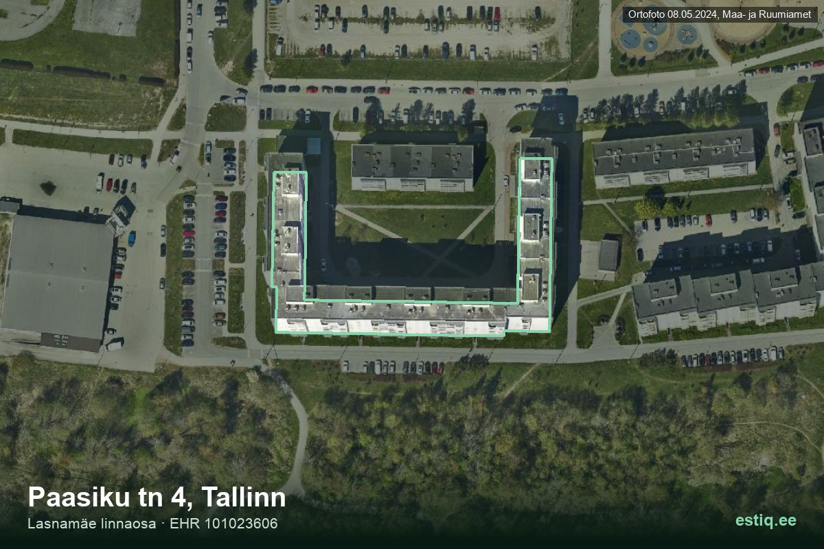 Paasiku tänav 4, Tallinn – hoone aerofoto, kontuur ehitisregistri (EHR) andmetest