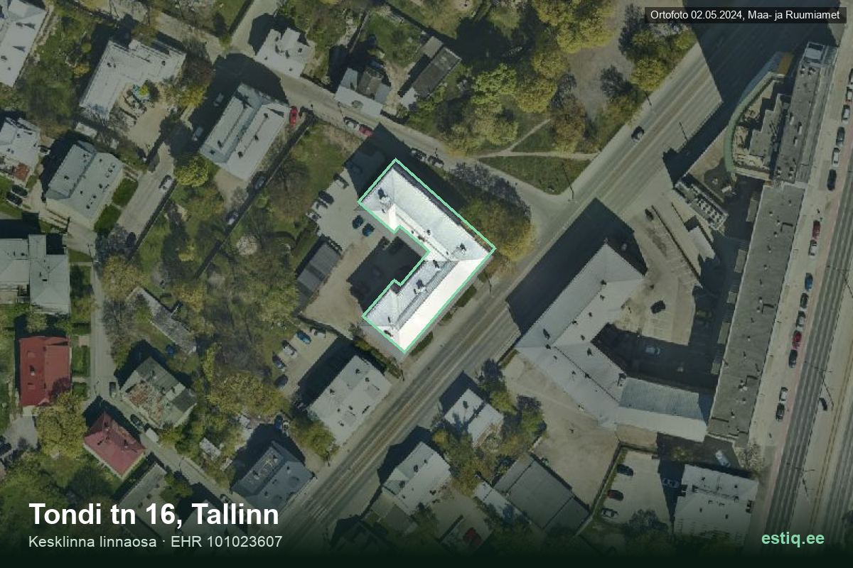 Tondi tänav 16, Tallinn – hoone aerofoto, kontuur ehitisregistri (EHR) andmetest