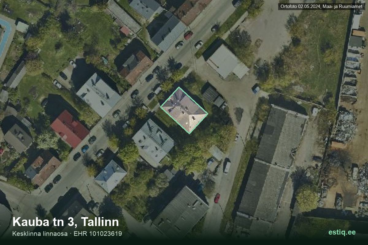 Kauba tänav 3, Tallinn – ilmakuva rakennuksesta, ääriviiva rakennusrekisteristä (EHR)
