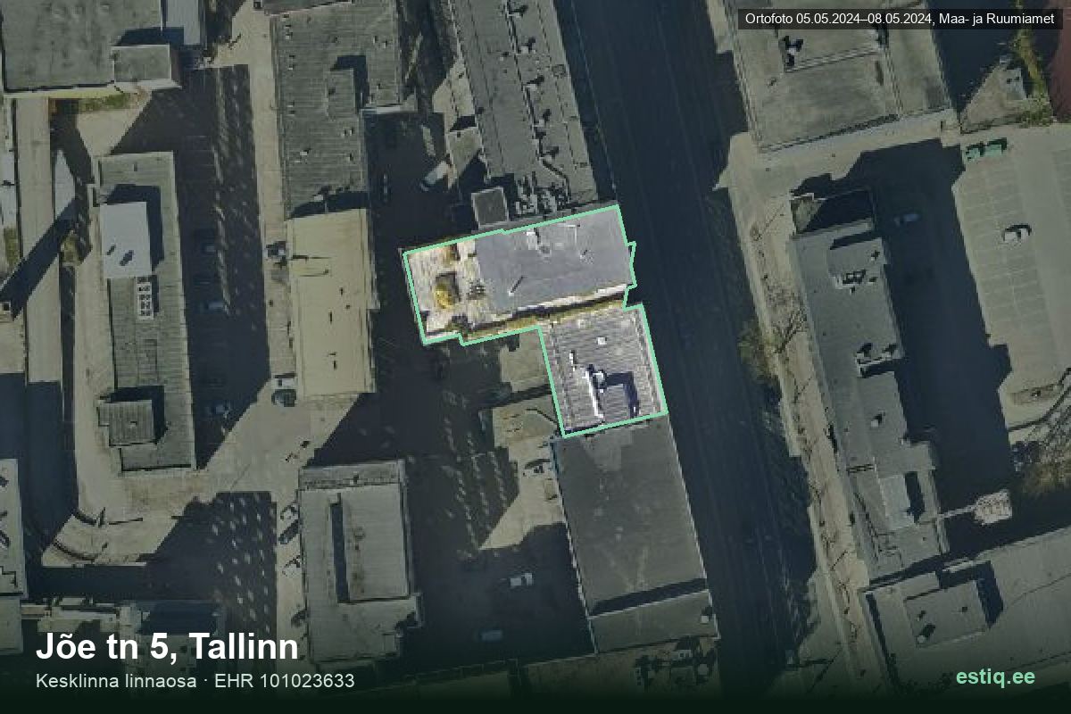 Jõe tänav 5, Tallinn – аэрофото дома, контур по данным регистра строений (EHR)