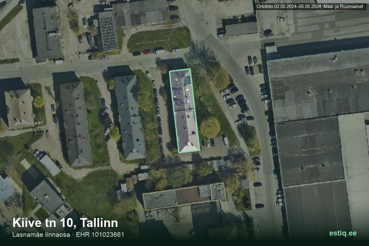 Kiive tänav 10, Tallinn – hoone aerofoto, kontuur ehitisregistri (EHR) andmetest