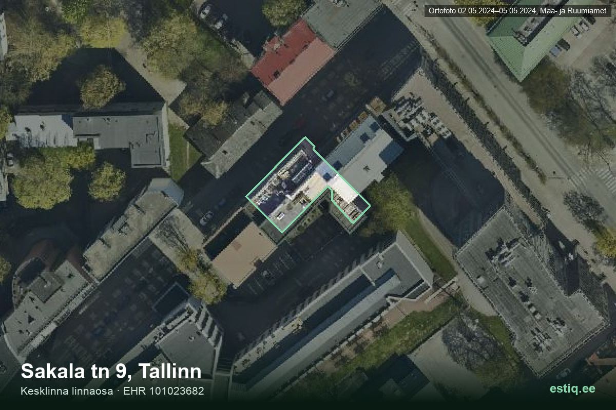 Sakala tänav 9, Tallinn – aerial photo of the building, outline from the Building Register (EHR)