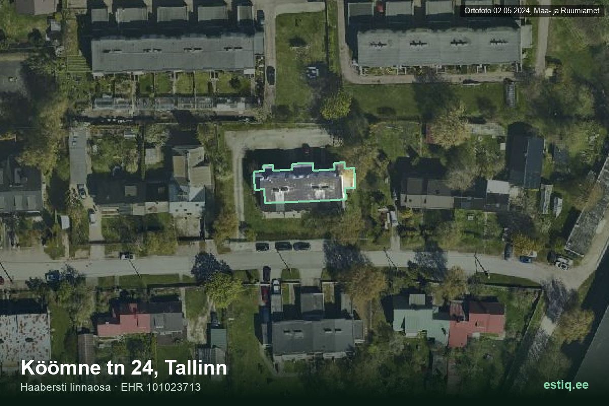 Köömne tänav 24, Tallinn – ilmakuva rakennuksesta, ääriviiva rakennusrekisteristä (EHR)