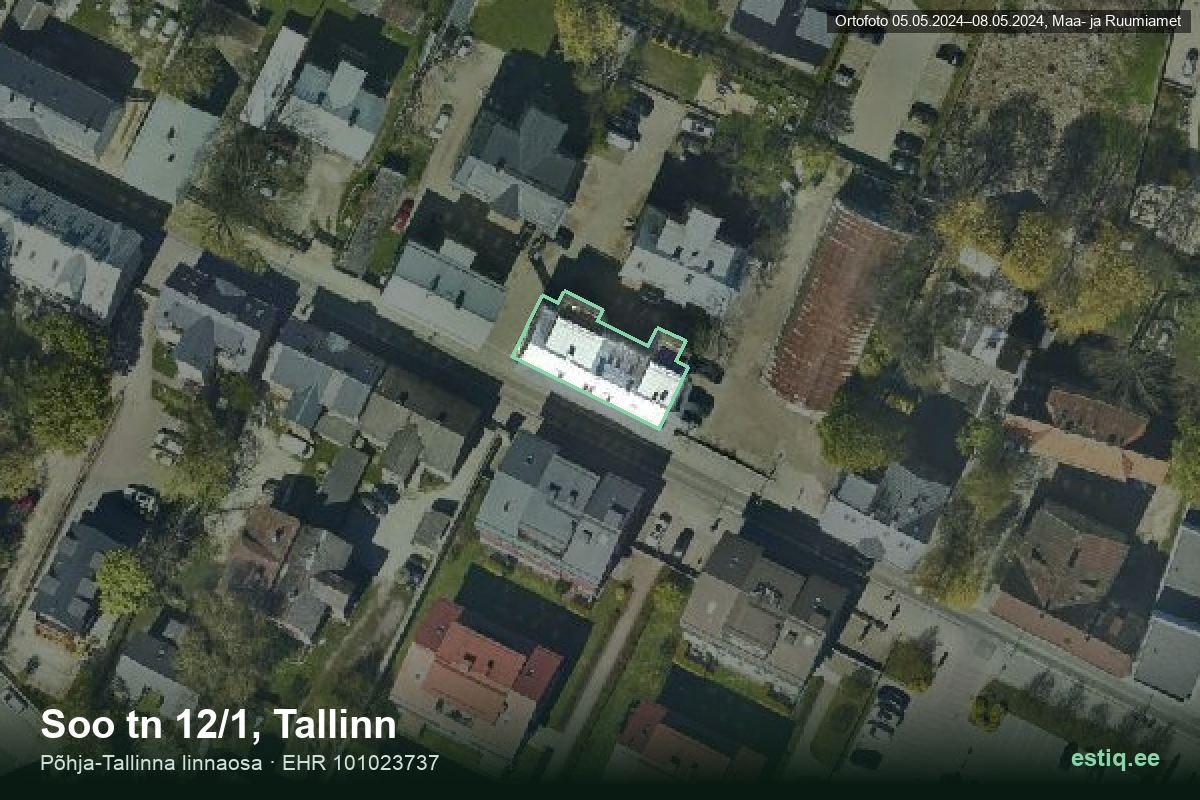 Soo 12/1, Tallinn – ilmakuva rakennuksesta, ääriviiva rakennusrekisteristä (EHR)