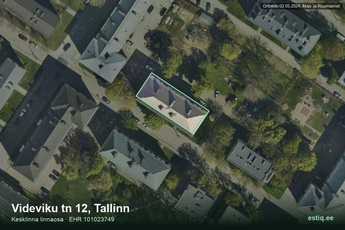 Videviku tänav 12, Tallinn – ilmakuva rakennuksesta, ääriviiva rakennusrekisteristä (EHR)