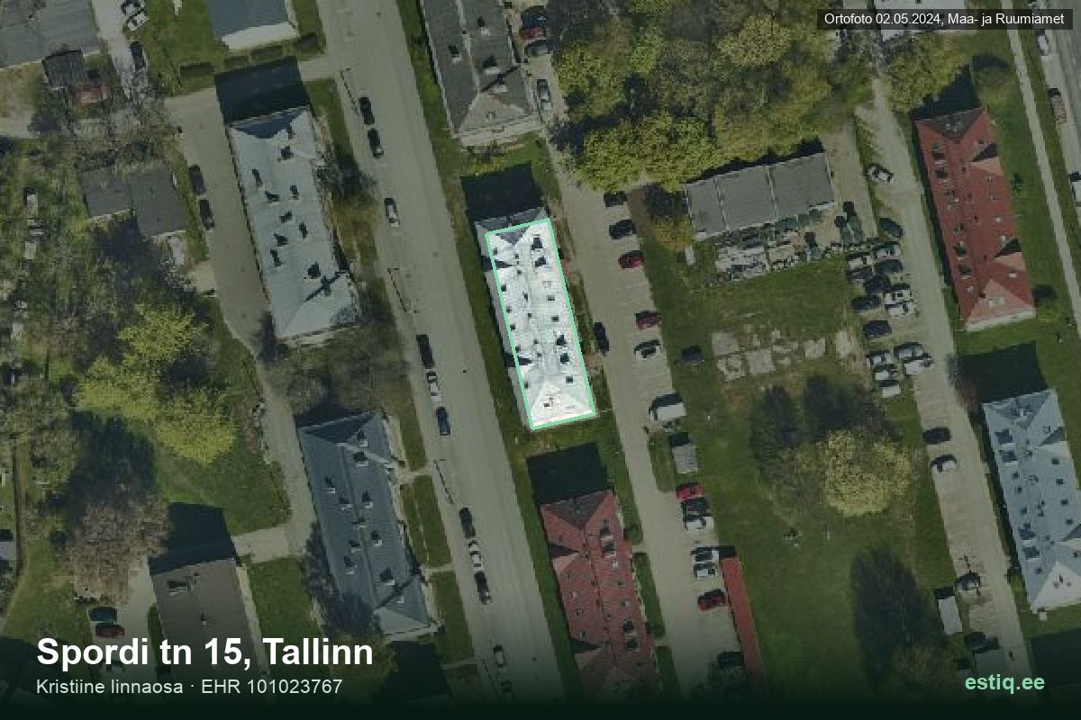 Spordi tänav 15, Tallinn – hoone aerofoto, kontuur ehitisregistri (EHR) andmetest