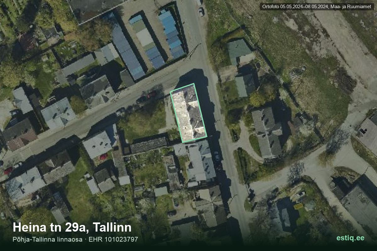 Heina tänav 29a, Tallinn – аэрофото дома, контур по данным регистра строений (EHR)