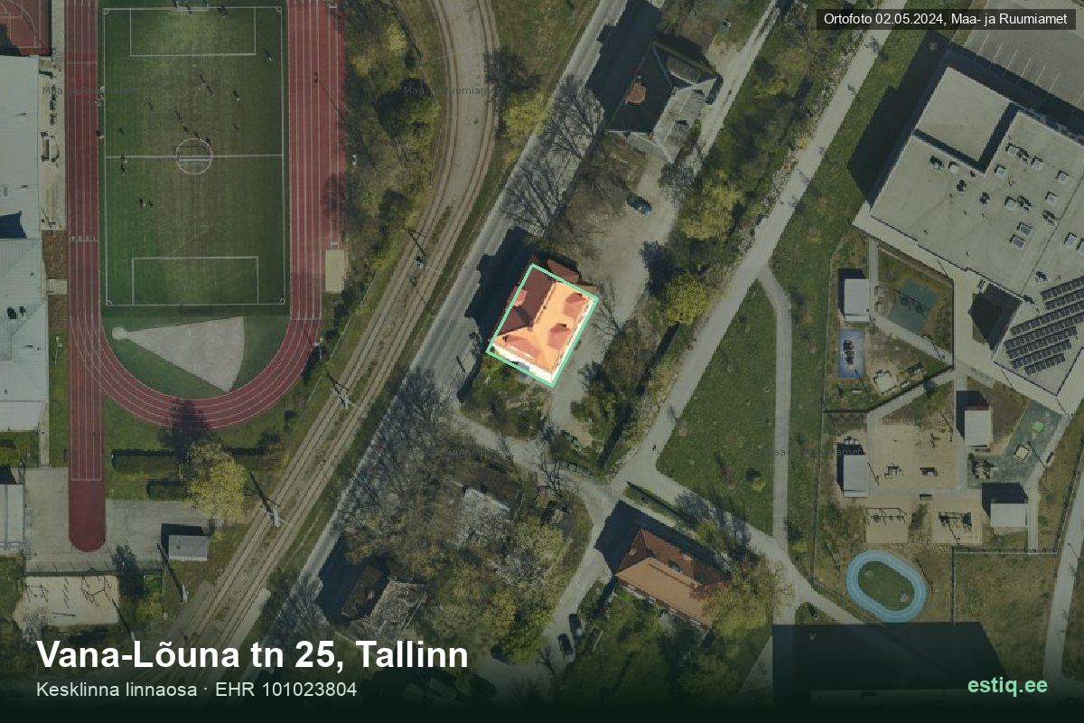 Vana-Lõuna tänav 25, Tallinn – aerial photo of the building, outline from the Building Register (EHR)