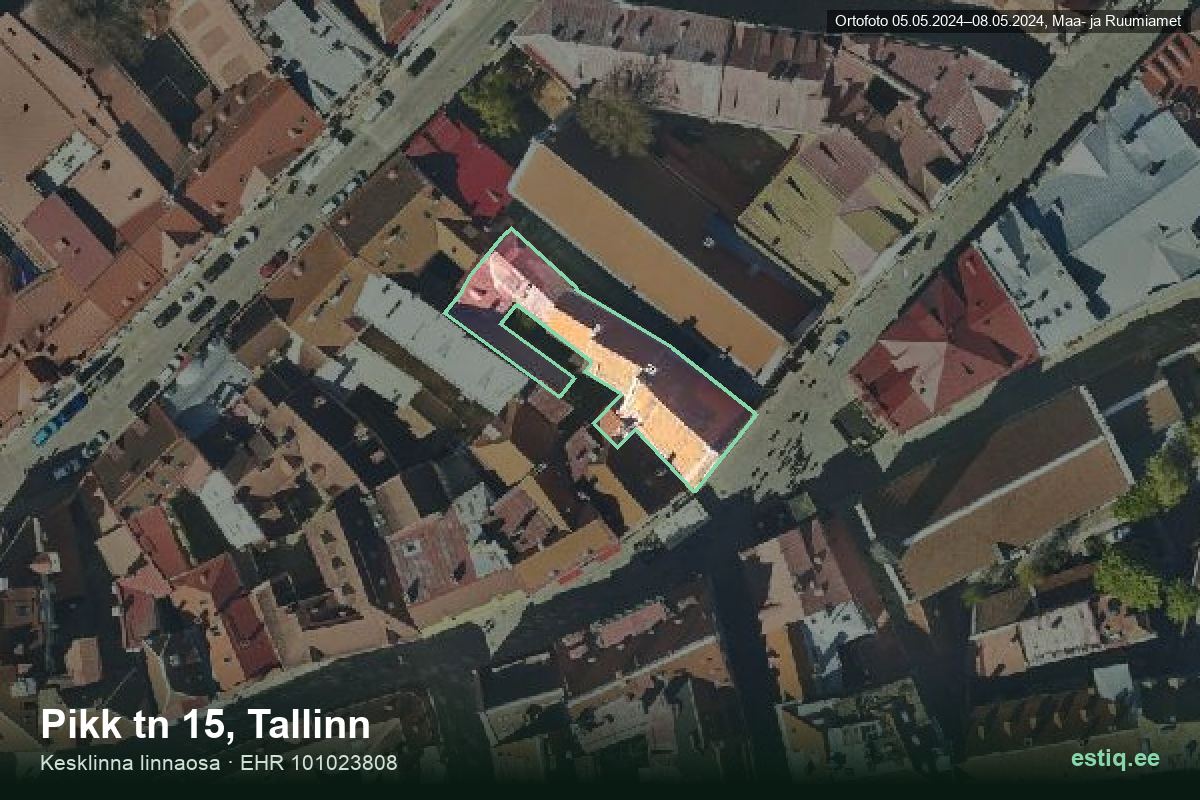Pikk tänav 15, Tallinn – ilmakuva rakennuksesta, ääriviiva rakennusrekisteristä (EHR)