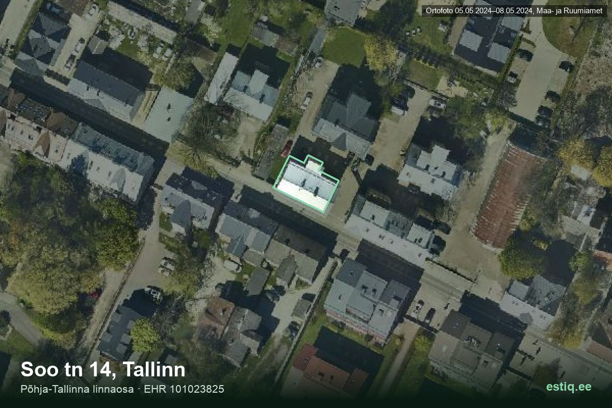 Soo tänav 14, Tallinn – hoone aerofoto, kontuur ehitisregistri (EHR) andmetest
