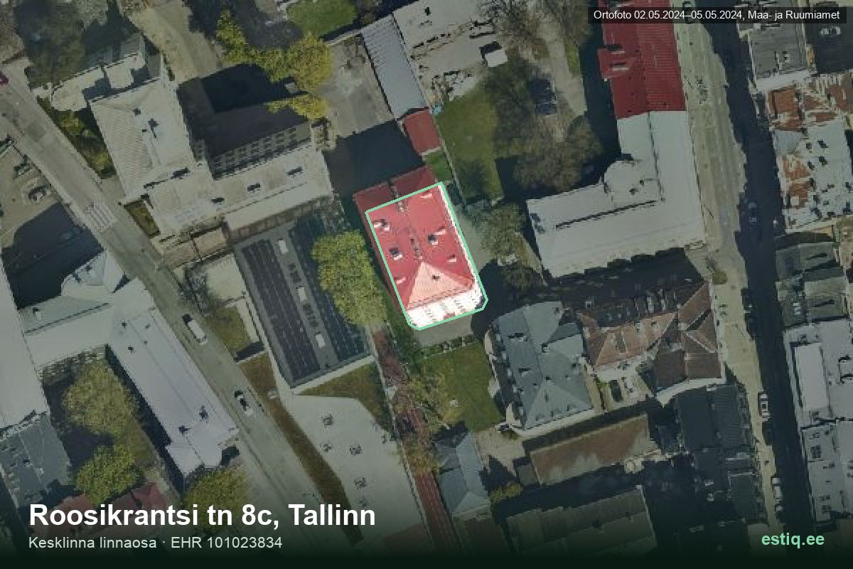 Roosikrantsi tänav 8c, Tallinn – ilmakuva rakennuksesta, ääriviiva rakennusrekisteristä (EHR)