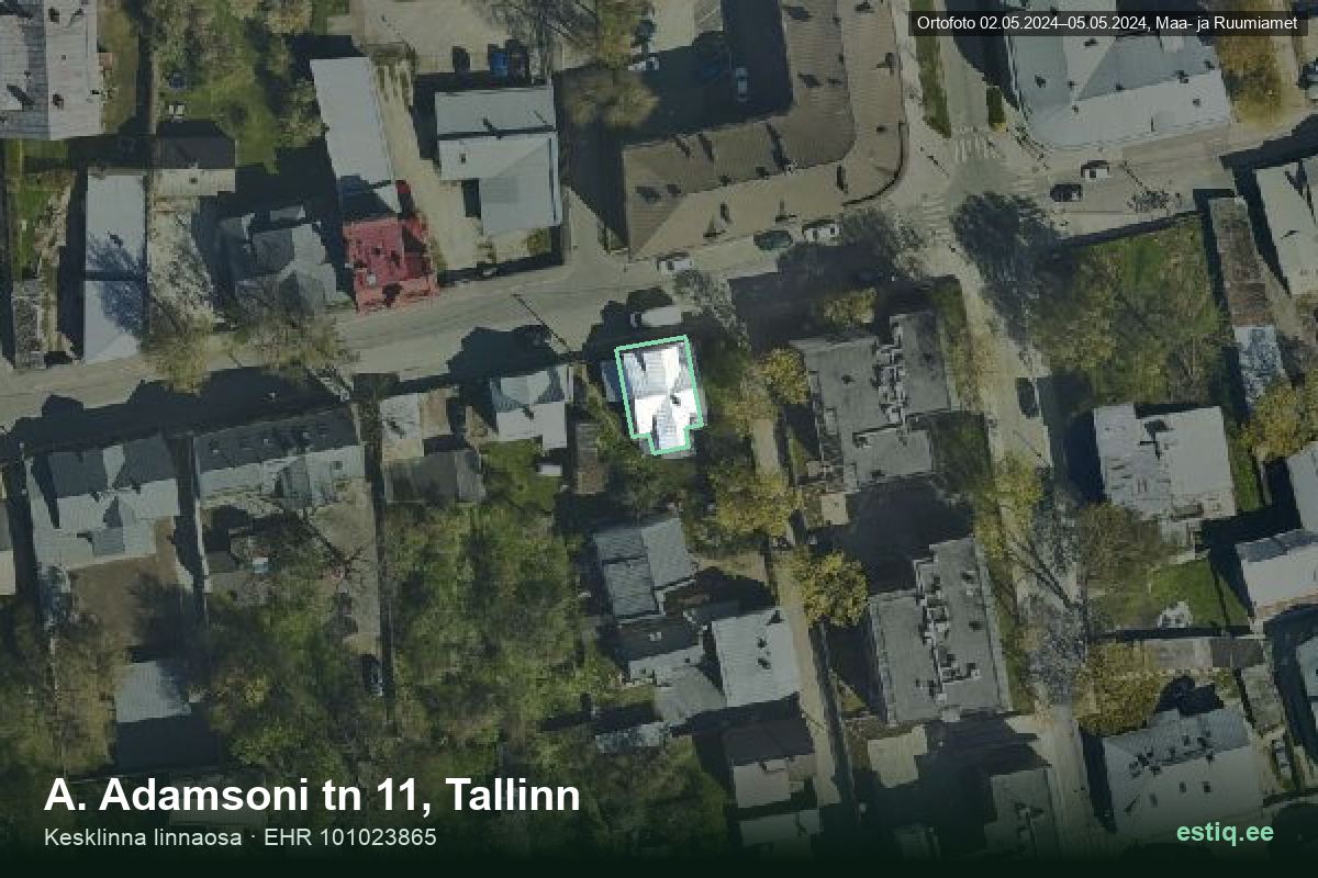 A. Adamsoni tänav 11, Tallinn – hoone aerofoto, kontuur ehitisregistri (EHR) andmetest