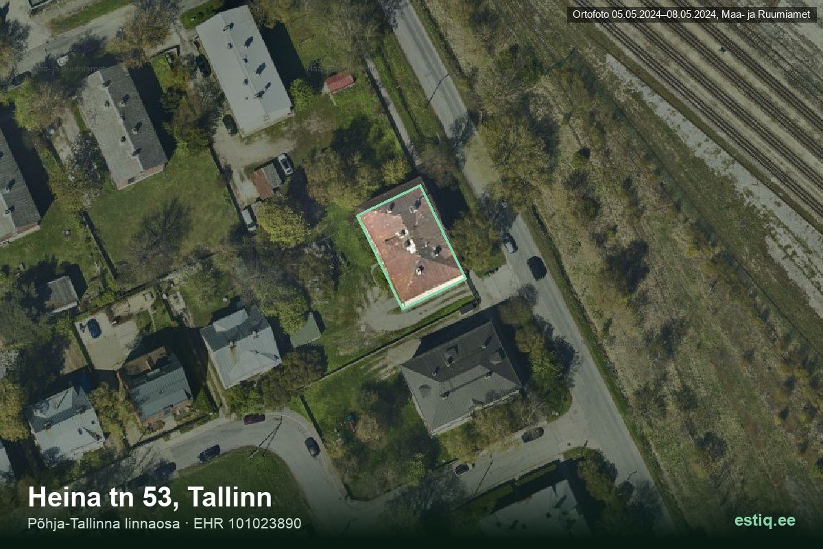 Heina tänav 53, Tallinn – hoone aerofoto, kontuur ehitisregistri (EHR) andmetest
