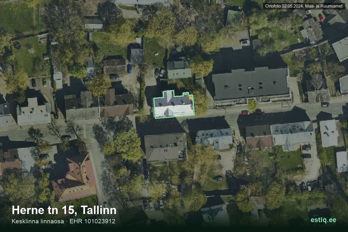 Herne tänav 15, Tallinn – аэрофото дома, контур по данным регистра строений (EHR)