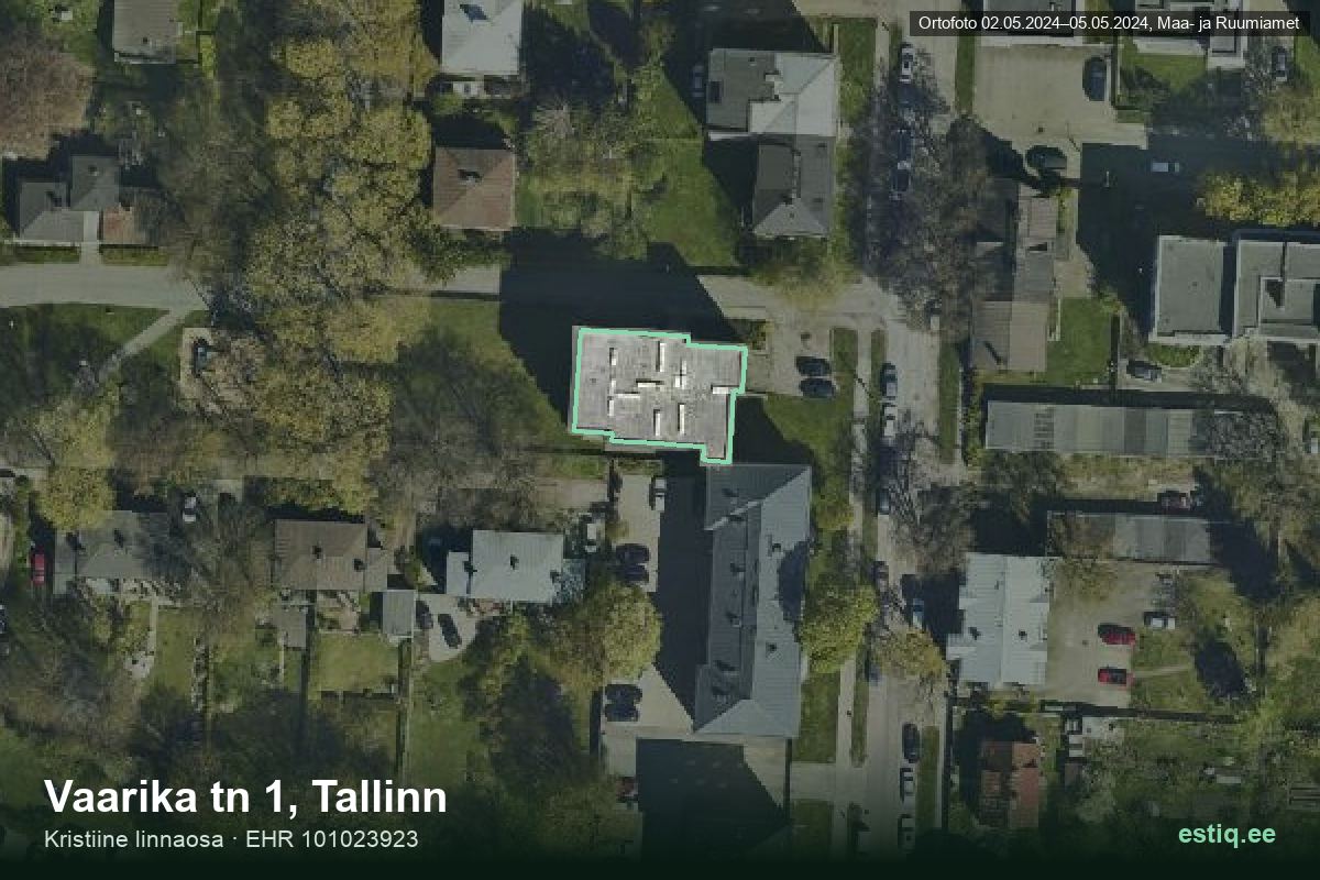 Vaarika tänav 1, Tallinn – аэрофото дома, контур по данным регистра строений (EHR)