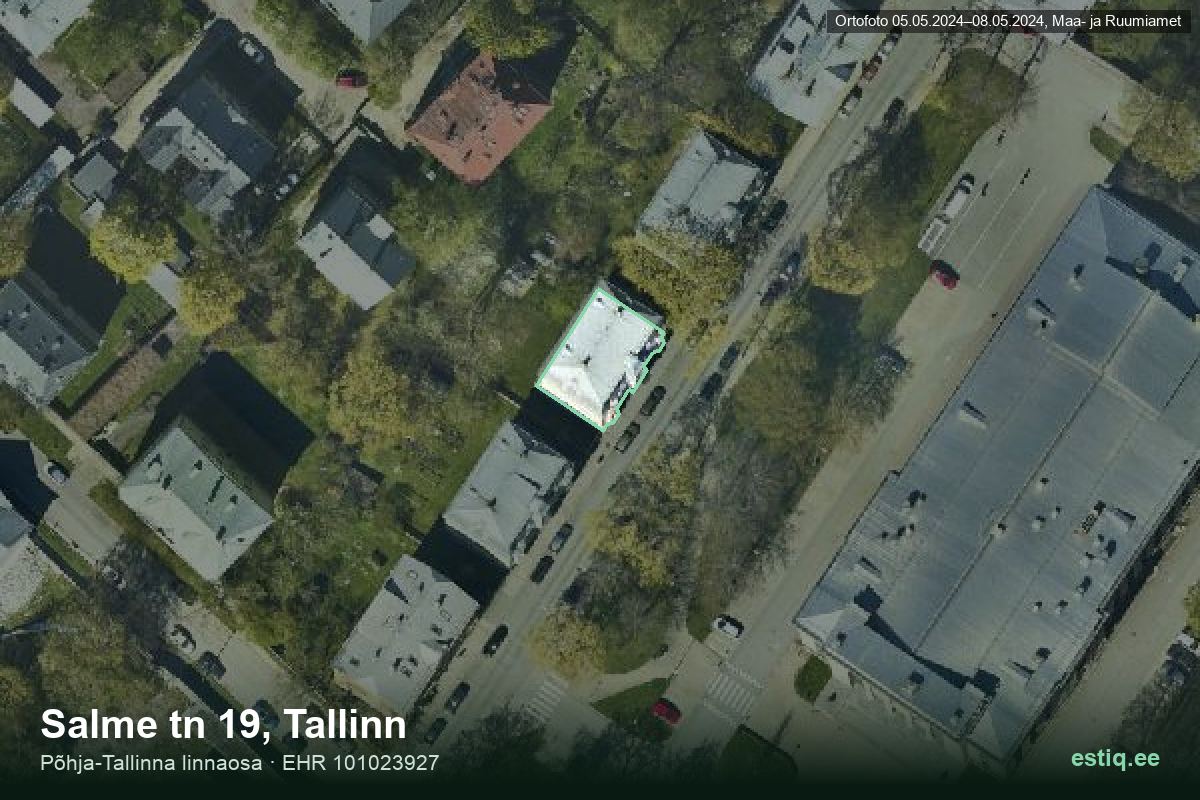 Salme tänav 19, Tallinn – hoone aerofoto, kontuur ehitisregistri (EHR) andmetest