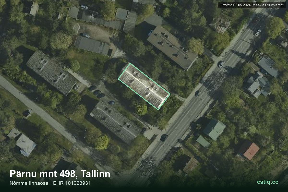 Pärnu mnt 498, Tallinn – hoone aerofoto, kontuur ehitisregistri (EHR) andmetest