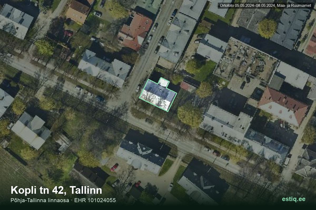 Kopli tänav 42, Tallinn – hoone aerofoto, kontuur ehitisregistri (EHR) andmetest