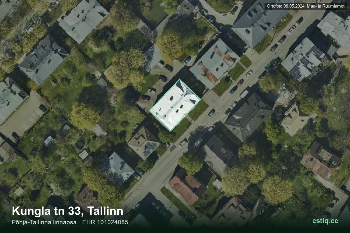 Kungla tänav 33, Tallinn – hoone aerofoto, kontuur ehitisregistri (EHR) andmetest