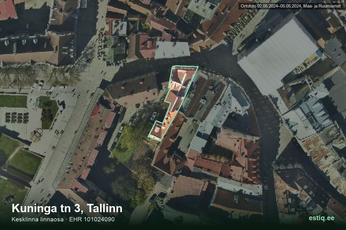 Kuninga tänav 3, Tallinn – hoone aerofoto, kontuur ehitisregistri (EHR) andmetest