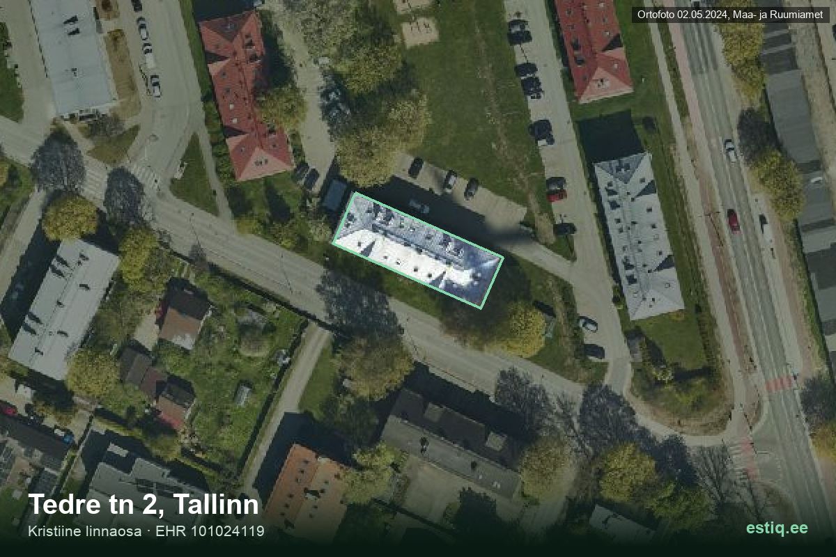 Tedre tänav 2, Tallinn – hoone aerofoto, kontuur ehitisregistri (EHR) andmetest