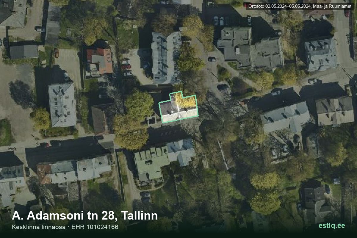 A. Adamsoni tänav 28, Tallinn – аэрофото дома, контур по данным регистра строений (EHR)