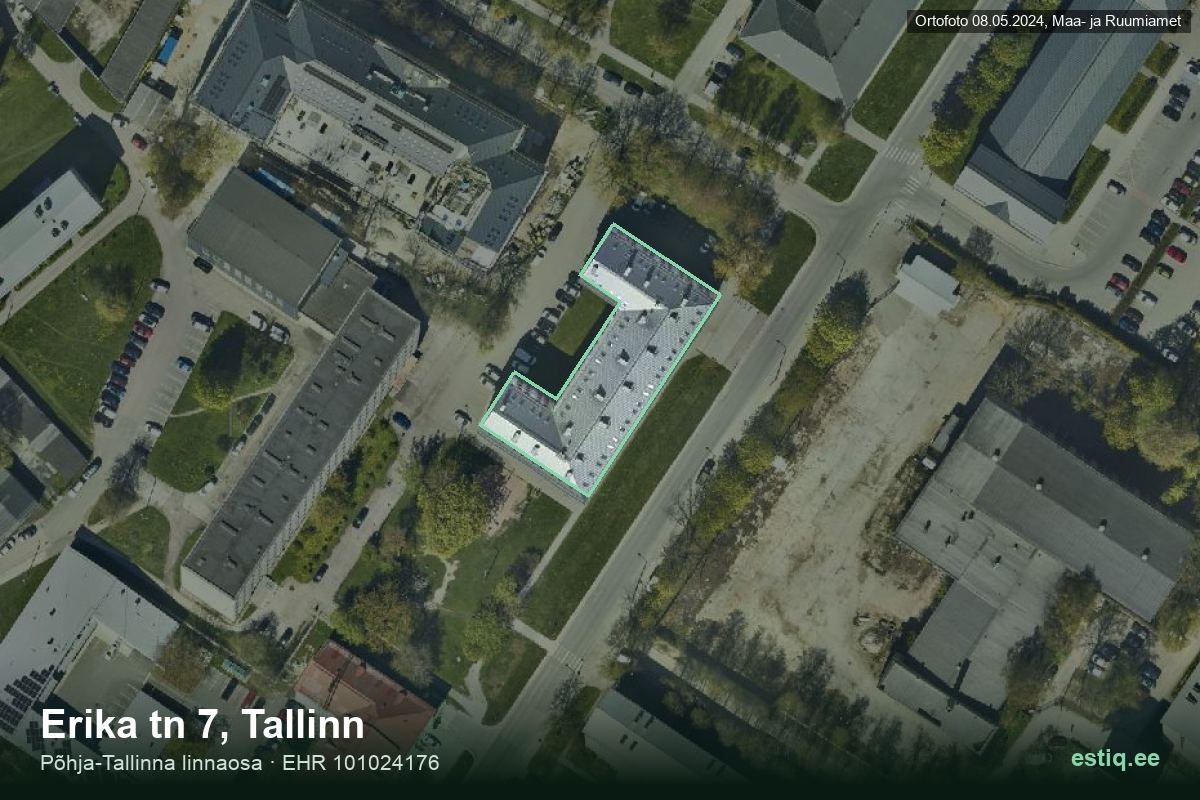 Erika tänav 7, Tallinn – hoone aerofoto, kontuur ehitisregistri (EHR) andmetest