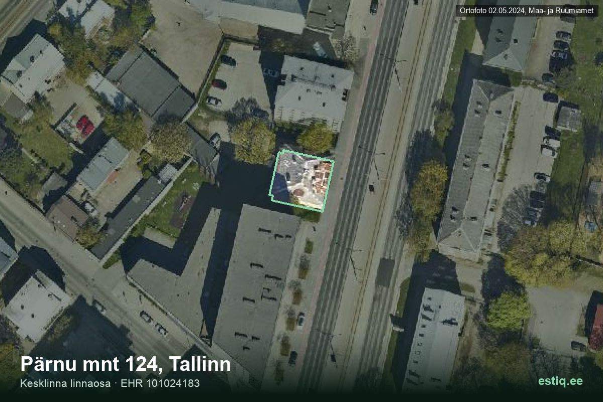 Pärnu mnt 124, Tallinn – hoone aerofoto, kontuur ehitisregistri (EHR) andmetest