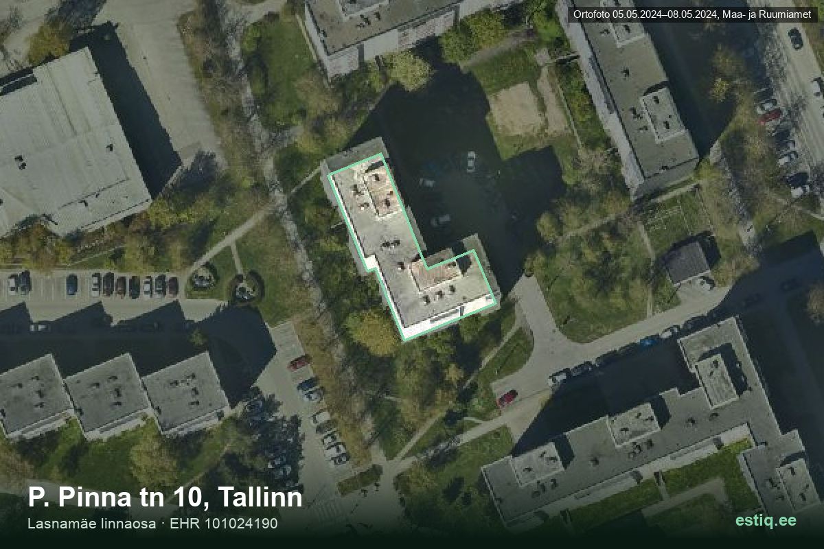 P. Pinna tänav 10, Tallinn – аэрофото дома, контур по данным регистра строений (EHR)