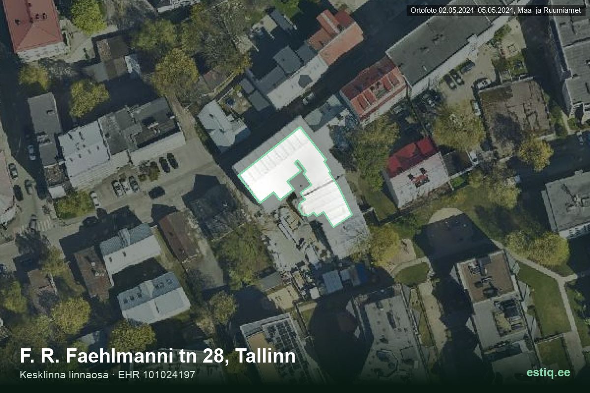 F. R. Faehlmanni tänav 28, Tallinn – hoone aerofoto, kontuur ehitisregistri (EHR) andmetest