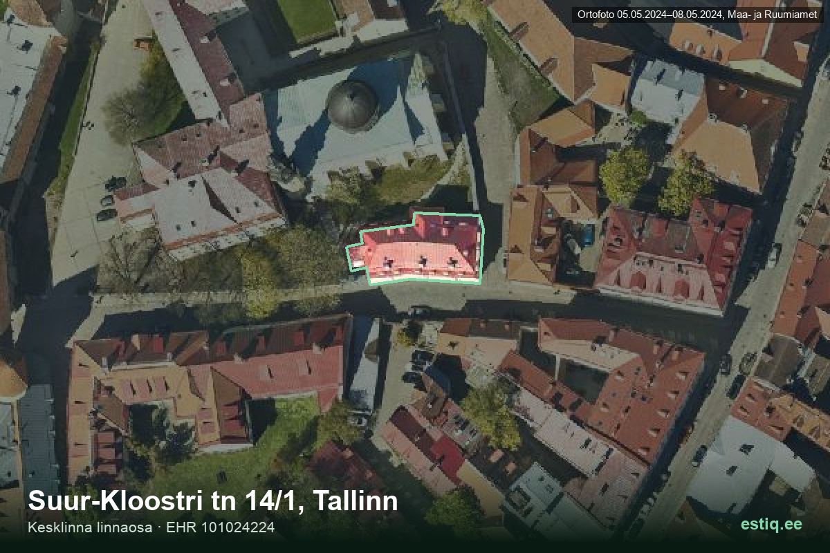 Suur-Kloostri tänav 14/1, Tallinn – ilmakuva rakennuksesta, ääriviiva rakennusrekisteristä (EHR)