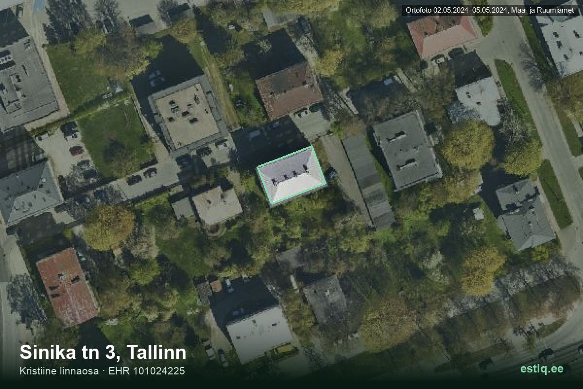 Sinika tänav 3, Tallinn – ilmakuva rakennuksesta, ääriviiva rakennusrekisteristä (EHR)