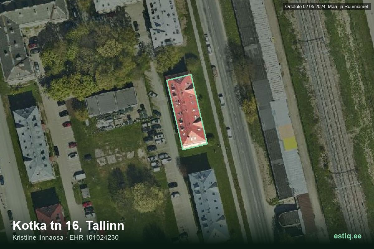 Kotka tänav 16, Tallinn – hoone aerofoto, kontuur ehitisregistri (EHR) andmetest