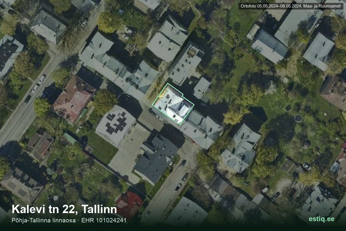 Kalevi tänav 22, Tallinn – ilmakuva rakennuksesta, ääriviiva rakennusrekisteristä (EHR)